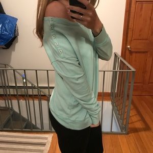 Off the shoulder mint sweater